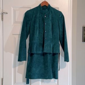Vintage 90s teal micro suede suit